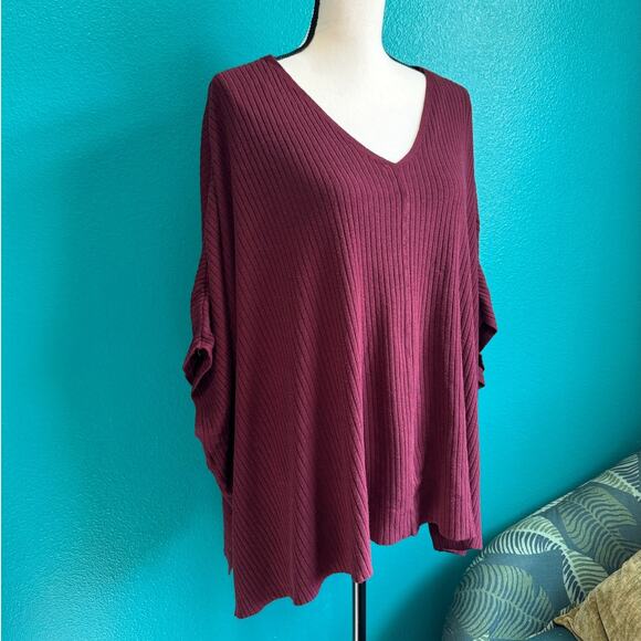 a.n.a. A New Approach Burgundy Short Sleeve Poncho Sweater Women's Large - Picture 3 of 11